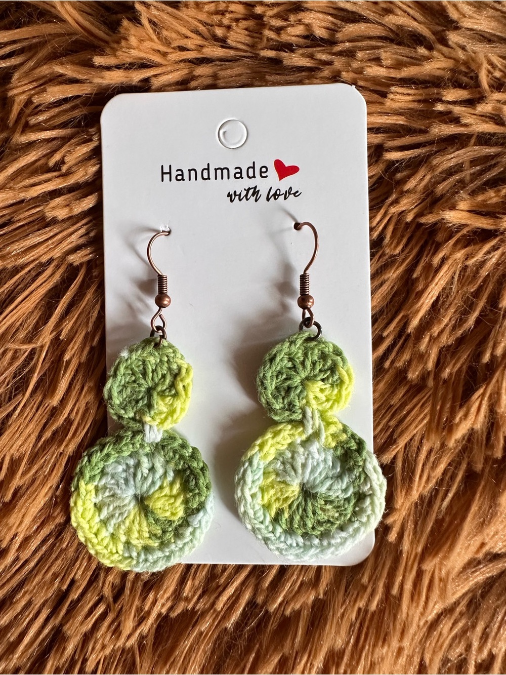 Handmade Green Crochet Double Disc Earrings - Handmade with Love